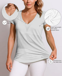 Women's V-Neck Short Sleeve Semi Sheer Slub Burnout T-Shirt Top