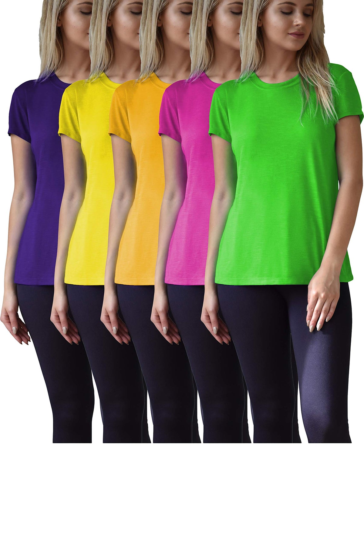 Women's Everyday Flowy Slub Burnout Active Casual Workout Crew T Shirt Tops - 6 Pack