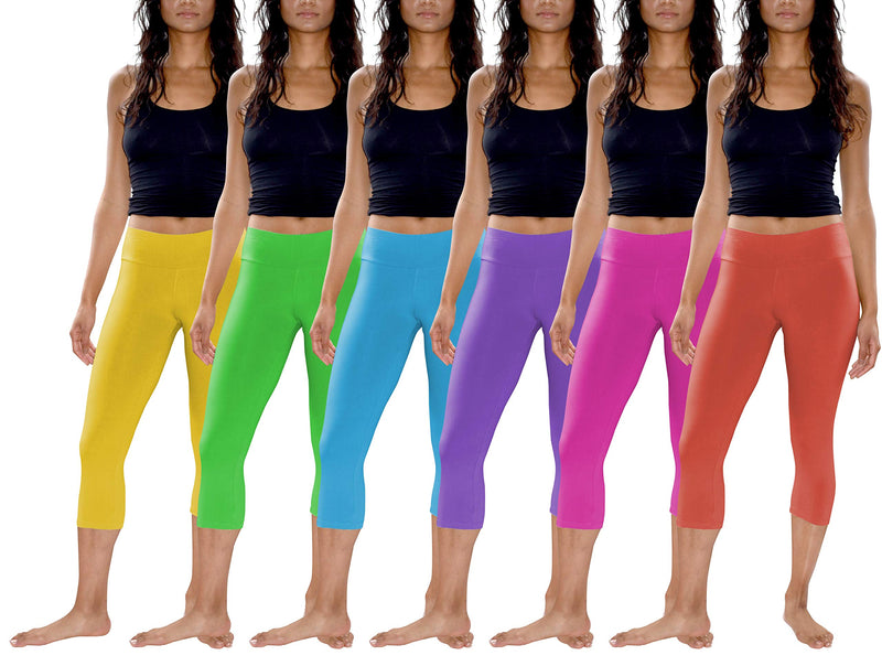 Womens 3 Pack & 6 Pack Buttery Soft Brushed Active Stretch Yoga Cropped Capri Skinny Pant Leggings