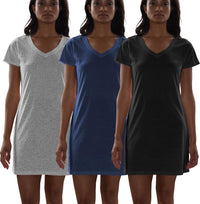 3 Pack Women's Cotton Short Sleeve Long Sleep Shirt