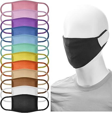 12-Pack Cotton Stretch Face Masks | Washable & Reusable | Solid Colors