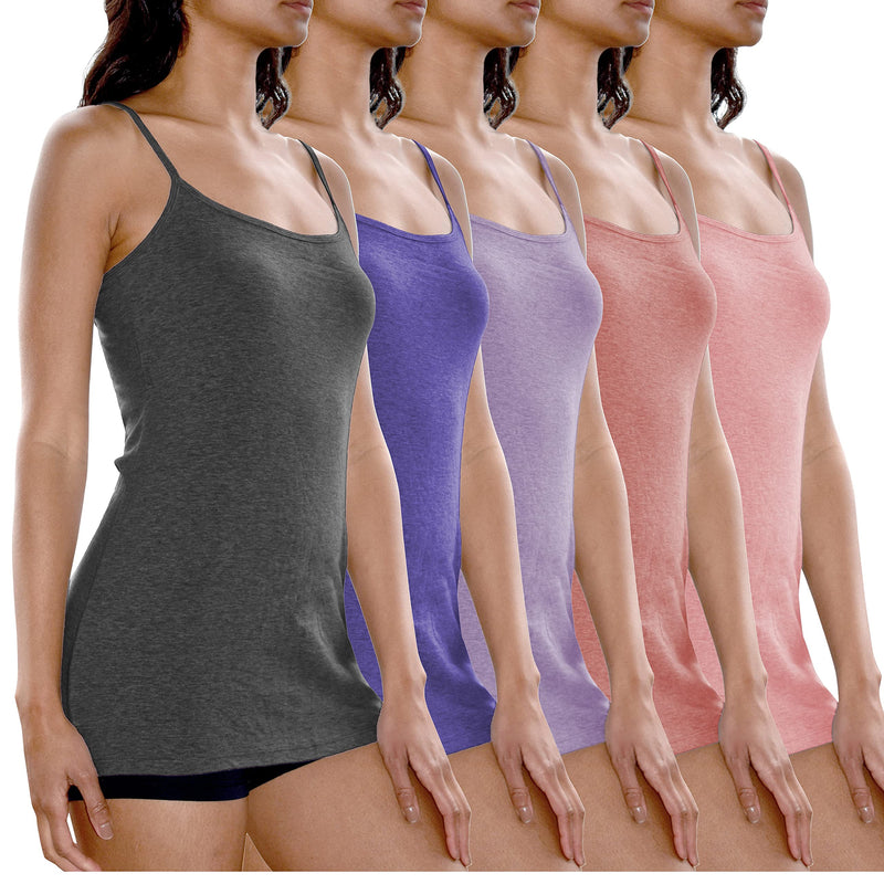 5 Pack Women's Cotton Adjustable Spaghetti Strap Camisole