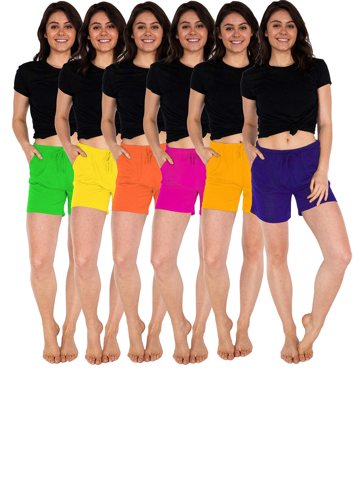 6 Pack Women's Casual Poly-Slub Semi-Sheer Shorts