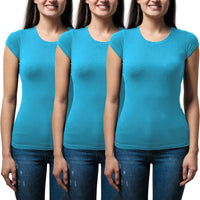 Sexy Basics Women's 3 Pack Casual & Active Basic Cotton Stretch Short Sleeve T Shirts