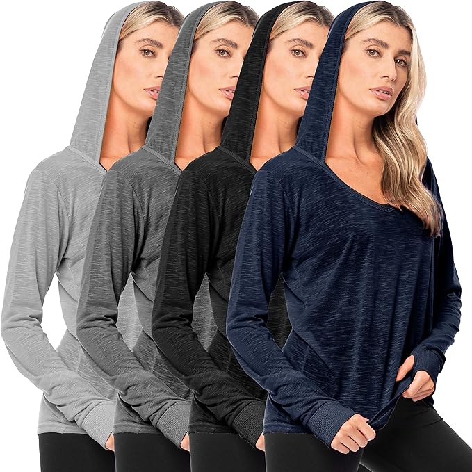 4 Pack Women's Long Sleeve Burnout Hoodie With Thumb Hole