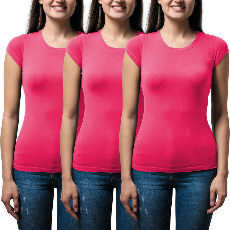 Sexy Basics Women's 3 Pack Casual & Active Basic Cotton Stretch Short Sleeve T Shirts