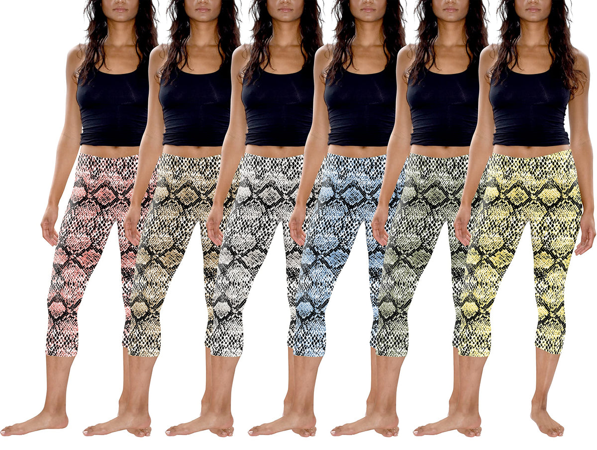 Womens 3 Pack & 6 Pack Buttery Soft Brushed Active Stretch Yoga Cropped Capri Skinny Pant Leggings