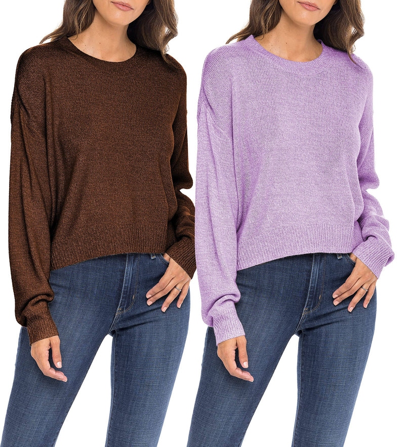 Sexy Basics Women's Long-Sleeve Midweight Cozy Crewneck Sweater | Multi Packs