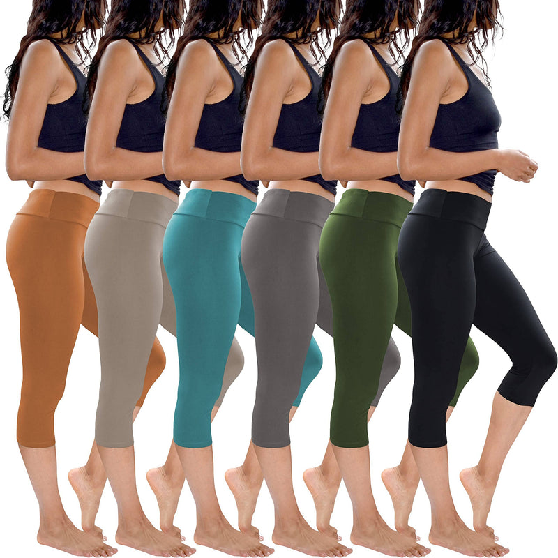 Womens 3 Pack & 6 Pack Buttery Soft Brushed Active Stretch Yoga Cropped Capri Skinny Pant Leggings