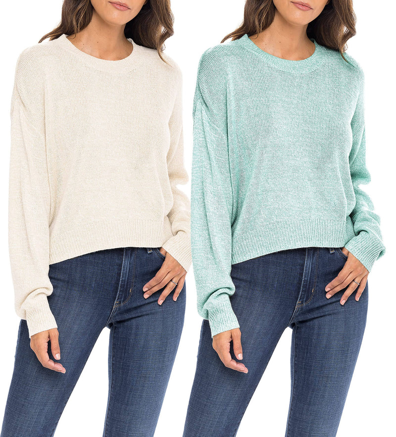 Sexy Basics Women's Long-Sleeve Midweight Cozy Crewneck Sweater | Multi Packs