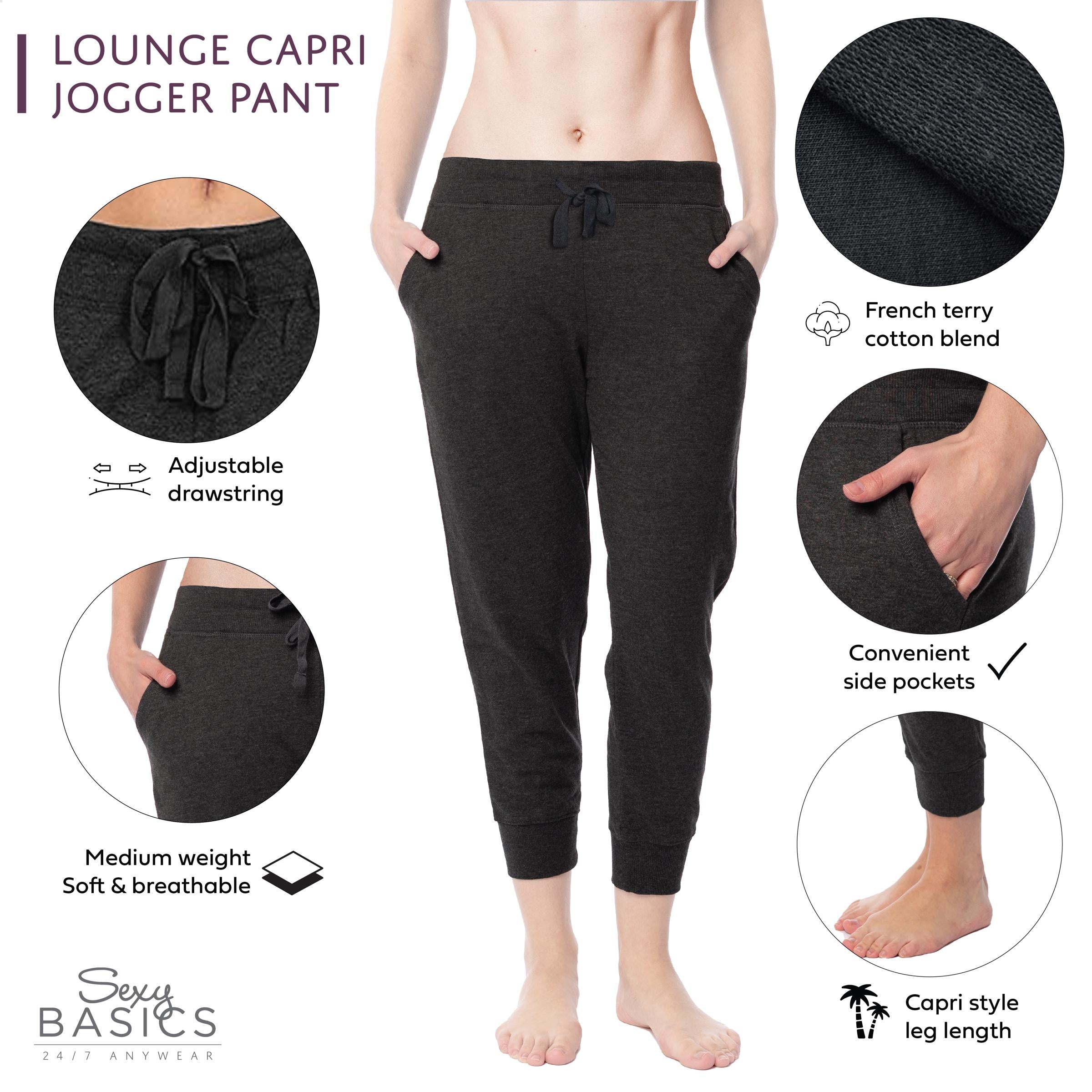 2 Pack Women s French Terry Jogger Capri Sweatpants Sexy Basics