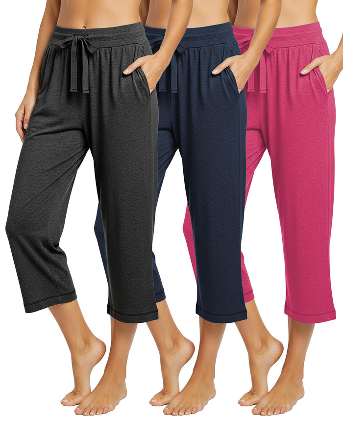 3 Pack Women's French Terry Drawstring Capri Sweatpants