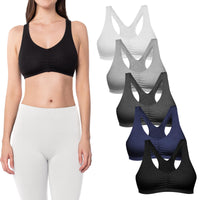 5 Pack Women's Cotton-Spandex Racerback Pull-Over Sports Bra