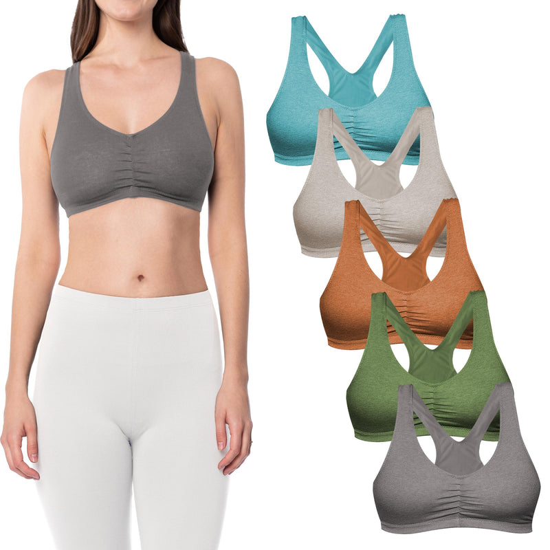 5 Pack Women's Cotton-Spandex Racerback Pull-Over Sports Bra