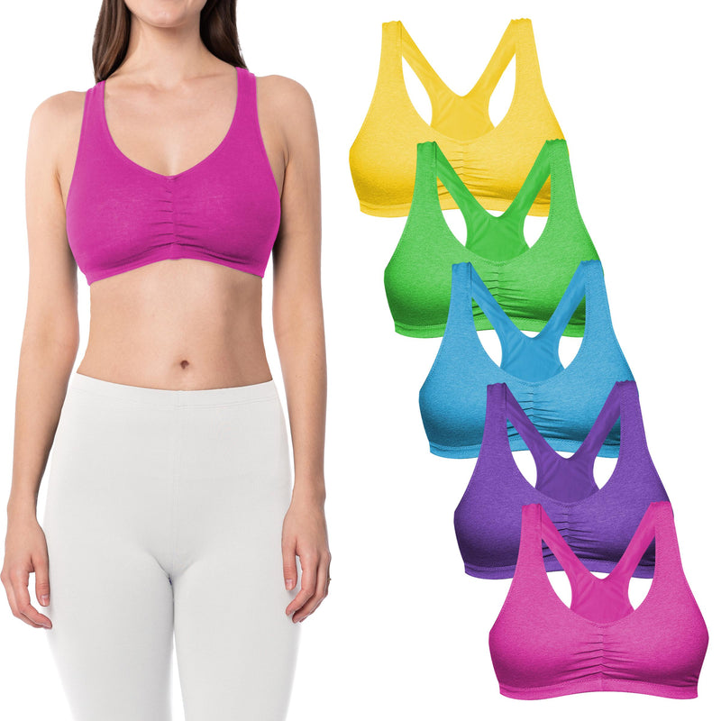 5 Pack Women's Cotton-Spandex Racerback Pull-Over Sports Bra