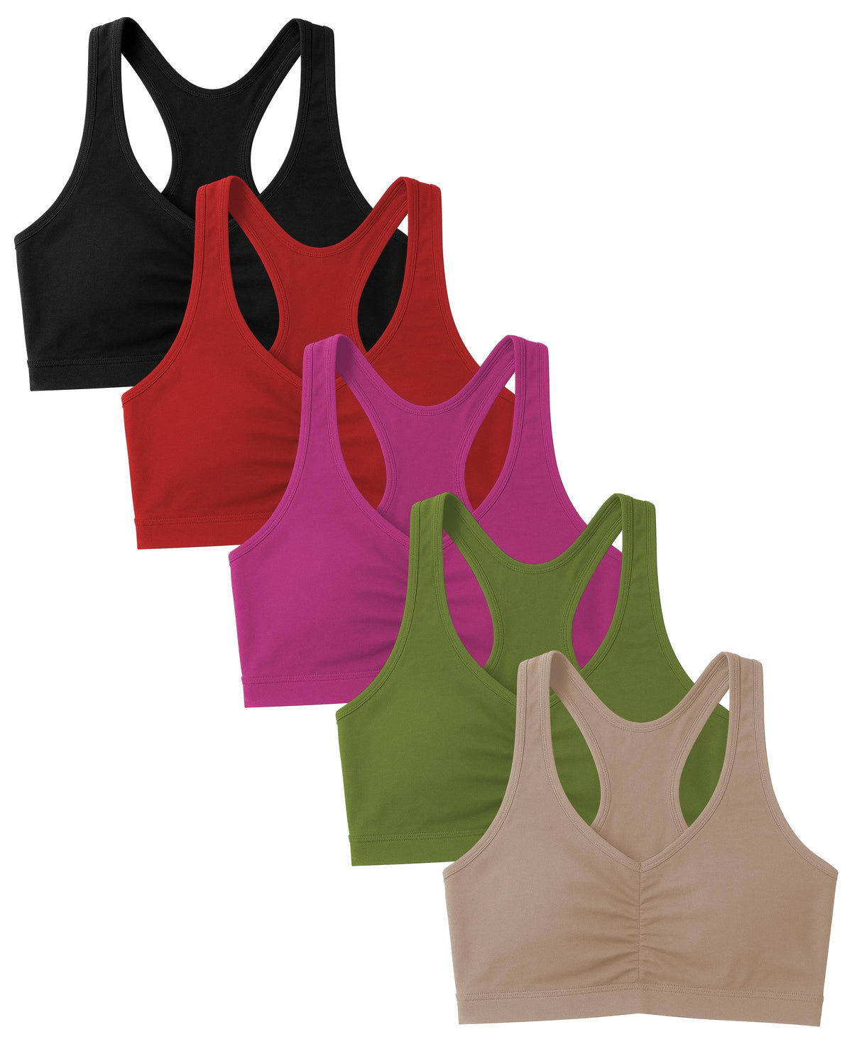 5 Pack Women's Cotton-Spandex Racerback Pull-Over Sports Bra