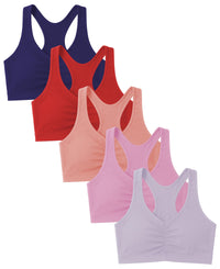 5 Pack Women's Cotton-Spandex Racerback Pull-Over Sports Bra