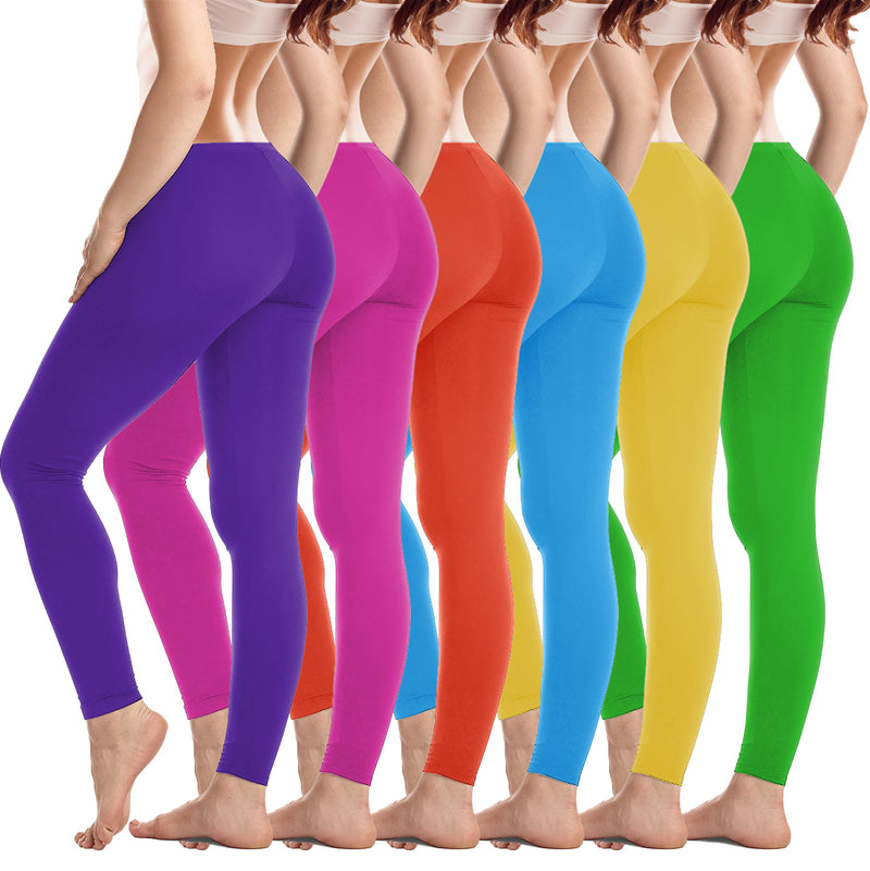 6 Pack Women's Cotton-Spandex Full-Length Leggings