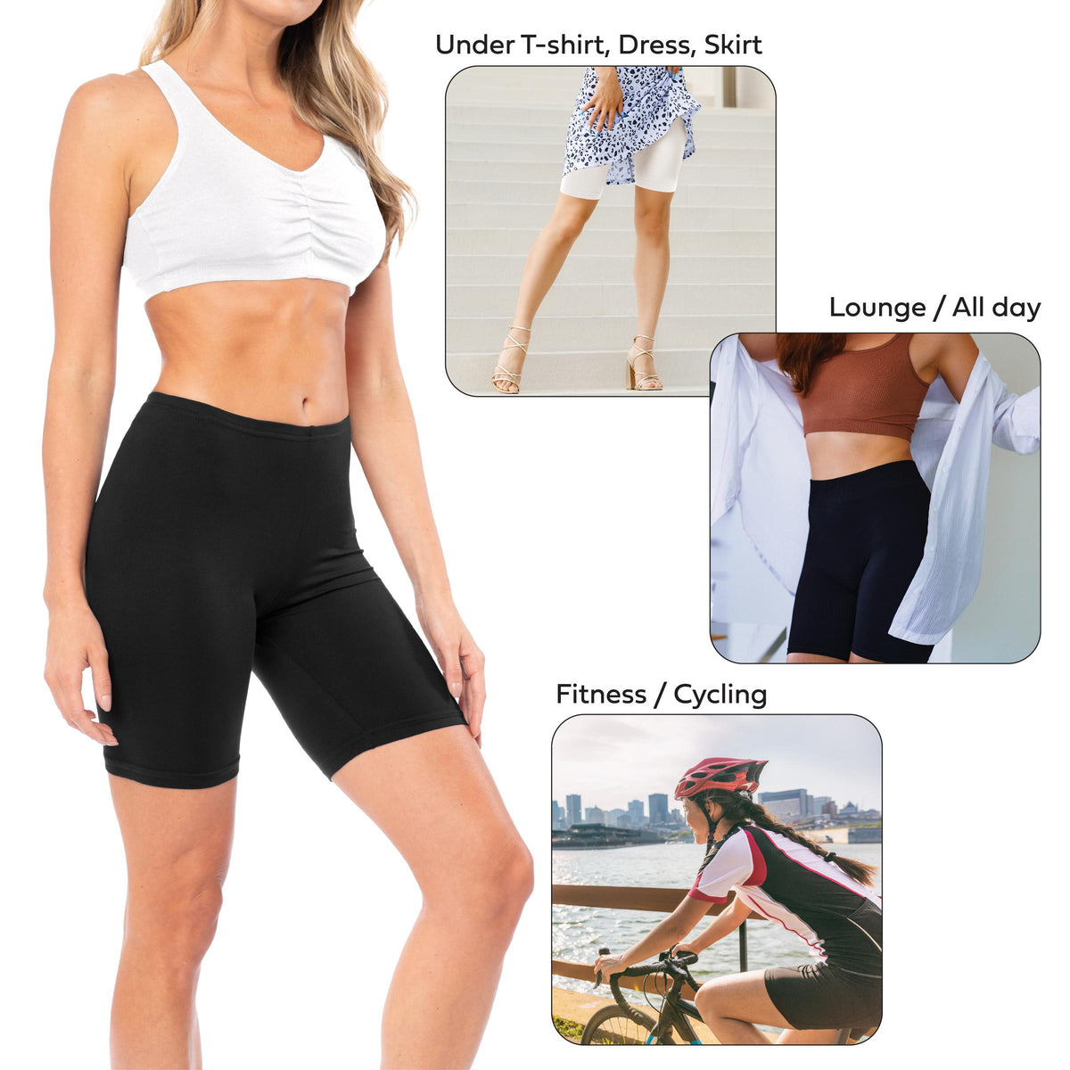 Women's Buttery Soft Brushed Active Bike Short Boxer Briefs - Pack of 3, 6, 12