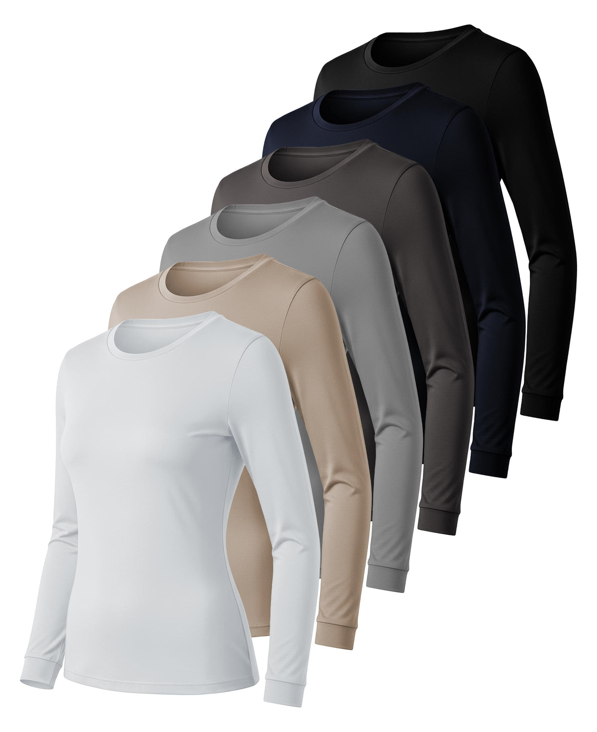 6 Pack Women's Scoop Neck Base Layer Long Sleeve Top