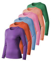 6 Pack Women's Scoop Neck Base Layer Long Sleeve Top
