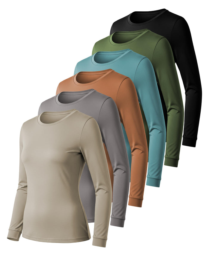 6 Pack Women's Scoop Neck Base Layer Long Sleeve Top