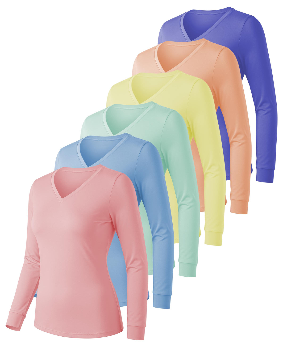 6 Pack Women's V-Neck Base Layer Long Sleeve Top