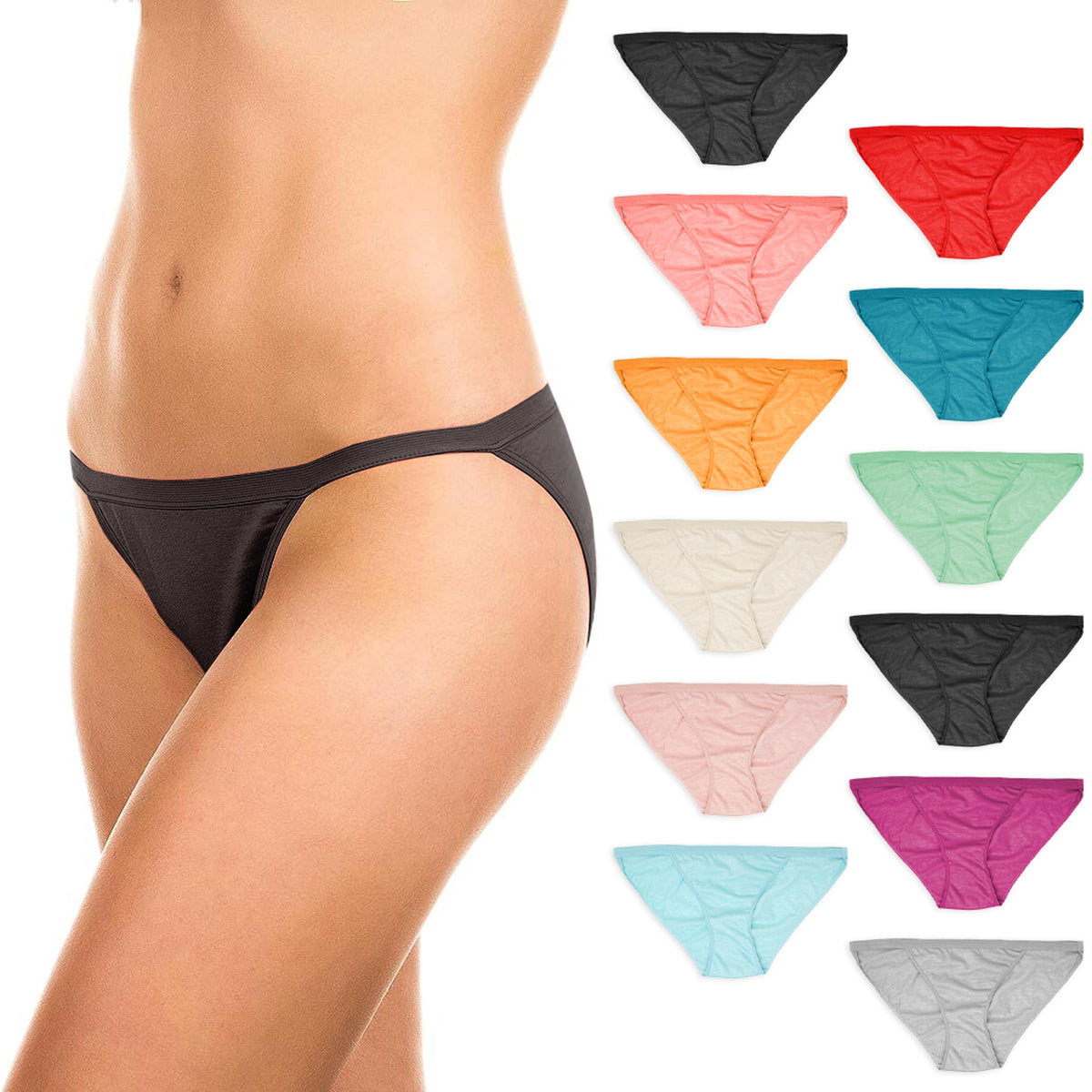 Womens 12 Pack & 18 Pack String Bikini Briefs | 100% Cotton