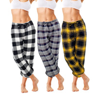 3 Pack Women's Cotton Flannel Drawstring Lounge Capri Pants