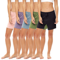 Sexy Basics Women's 5 Pack Anywear Drawstring Super Soft Shorts/Workout Yoga Flowy Casual Lounge Sleep Cotton-Rayon Shorts