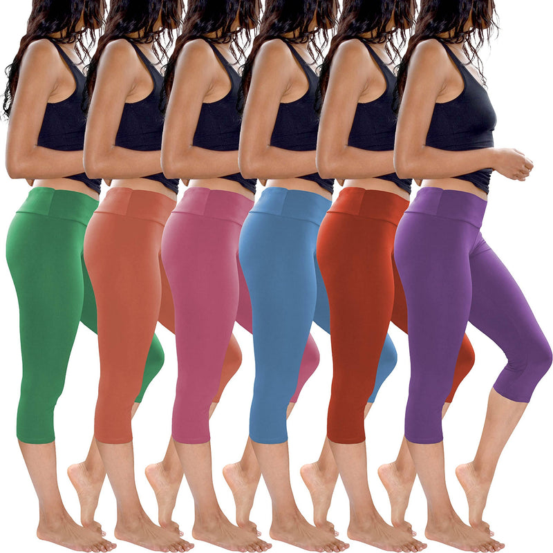 Womens 3 Pack & 6 Pack Buttery Soft Brushed Active Stretch Yoga Cropped Capri Skinny Pant Leggings