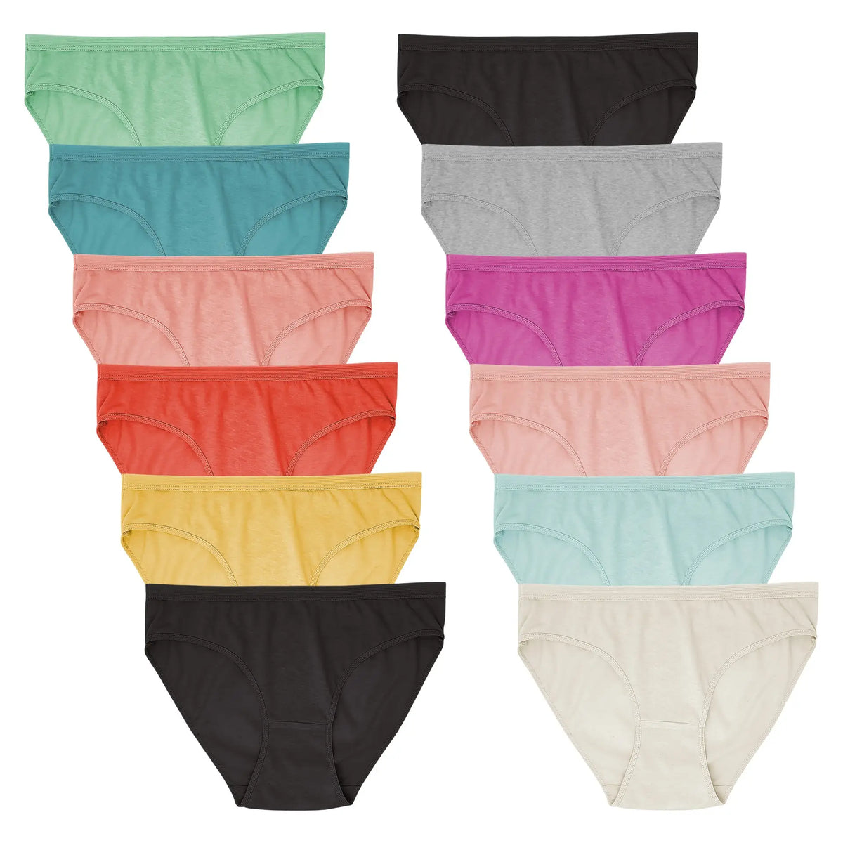 12 Pack & 18 Pack Hi-Cut Panty Bikini Briefs | 100% Cotton Underwear - 12-Pack With Straight Waistband