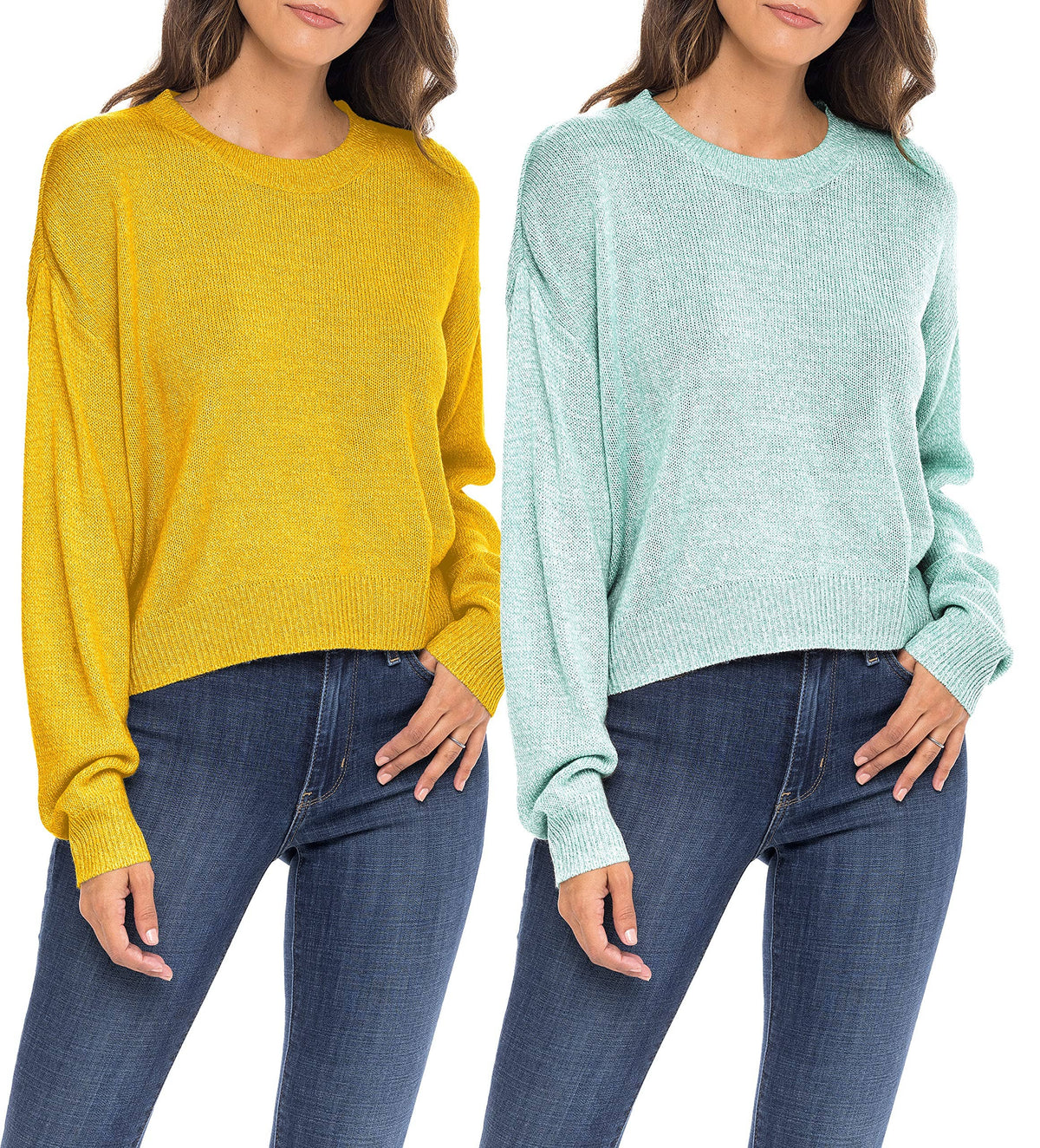 Sexy Basics Women's Long-Sleeve Midweight Cozy Crewneck Sweater | Multi Packs