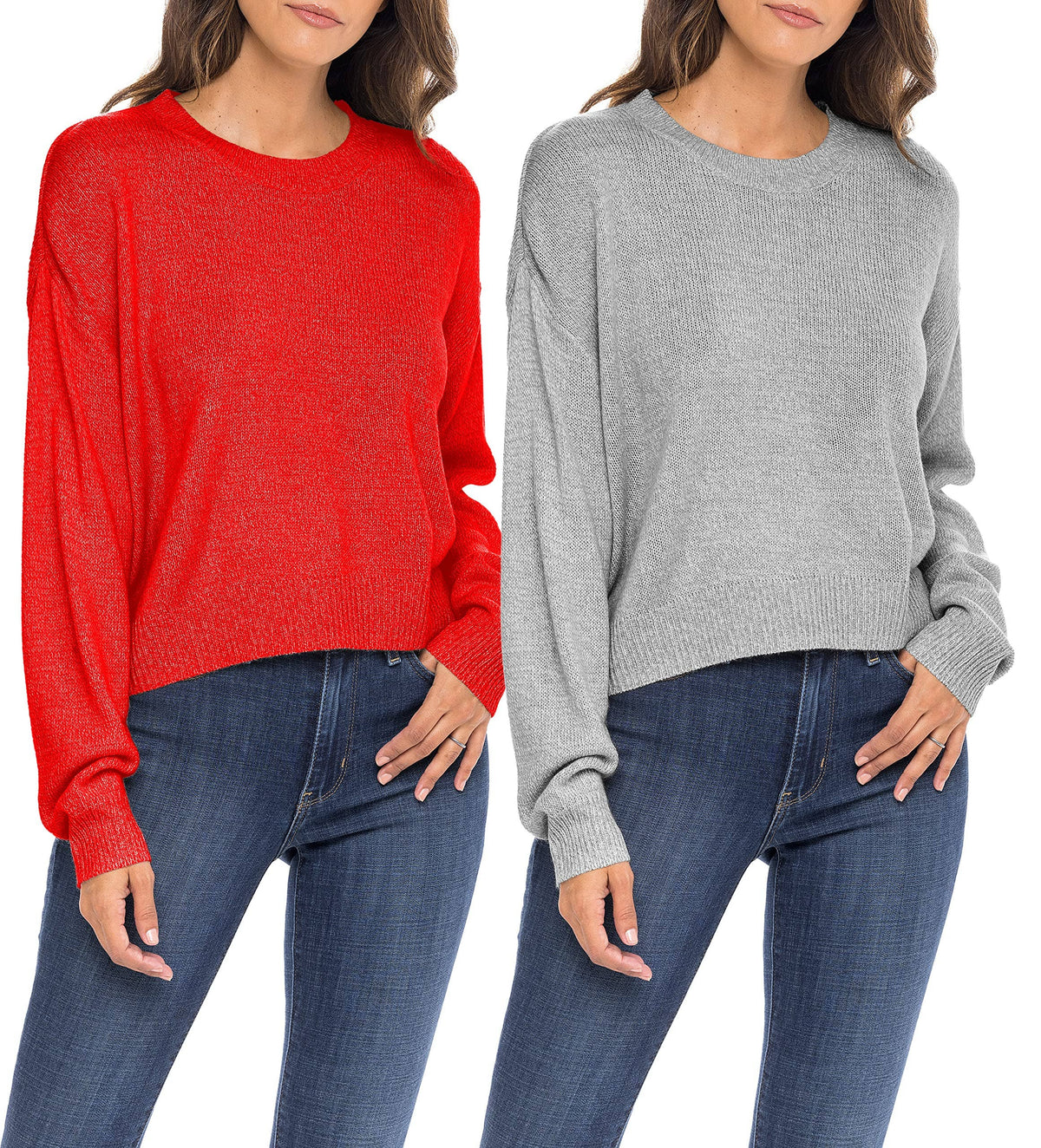 Sexy Basics Women's Long-Sleeve Midweight Cozy Crewneck Sweater | Multi Packs