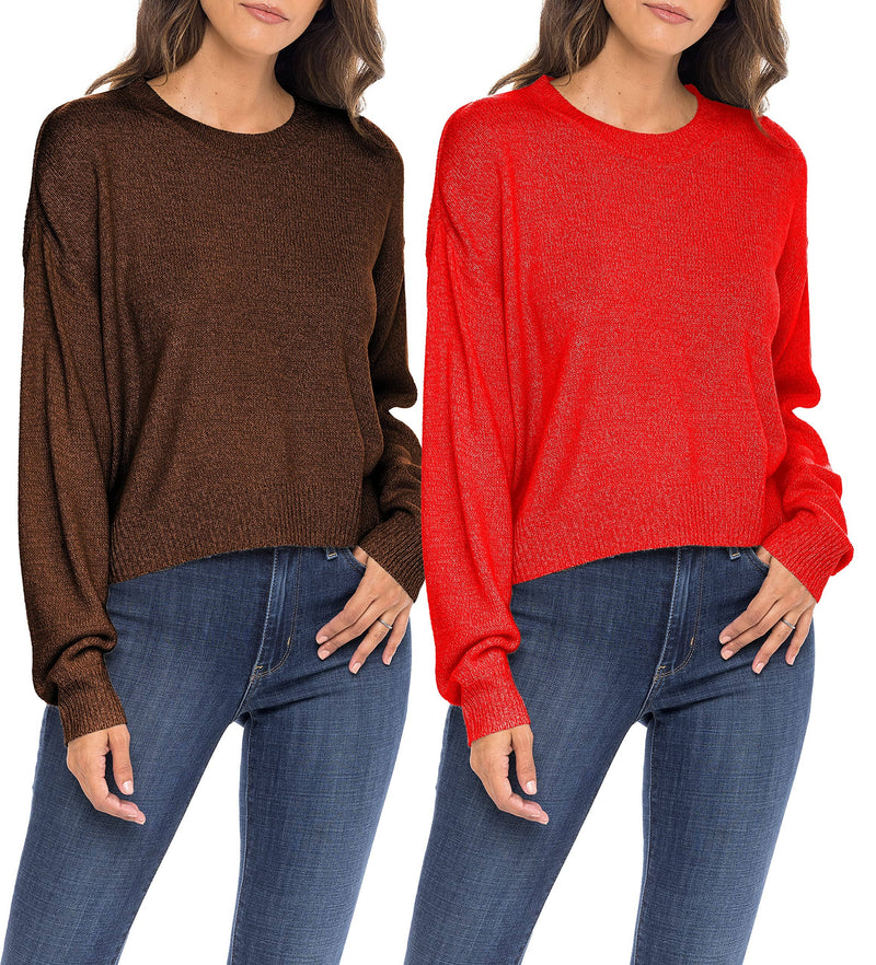 Sexy Basics Women's Long-Sleeve Midweight Cozy Crewneck Sweater | Multi Packs