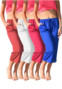 4 Pack Women's Casual Poly-Slub Capri-Length Lounge Pants