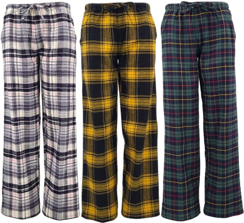 3 Pack Women's Cotton Flannel Plaid Drawstring Lounge Pants