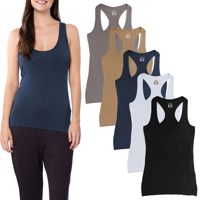 Sexy Basics Womens Racer Back Workout - Sleep Shirt Tank Tops | Soft Body Fit Athletic Tanks -5 Pack
