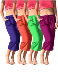 4 Pack Women's Casual Poly-Slub Capri-Length Lounge Pants