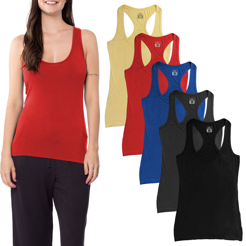 Sexy Basics Womens Racer Back Workout - Sleep Shirt Tank Tops | Soft Body Fit Athletic Tanks -5 Pack