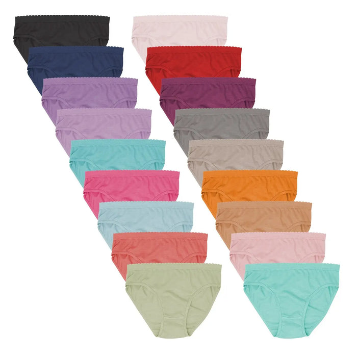 12 Pack & 18 Pack Hi-Cut Panty Bikini Briefs | 100% Cotton Underwear - 12-Pack With Straight Waistband