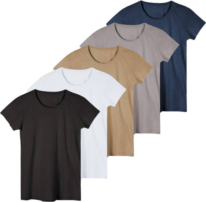 5 Pack Women's Crew-Neck Rayon Cotton Short Sleeve T-Shirts