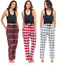 3 Pack Women's Cotton Flannel Plaid Drawstring Lounge Pants