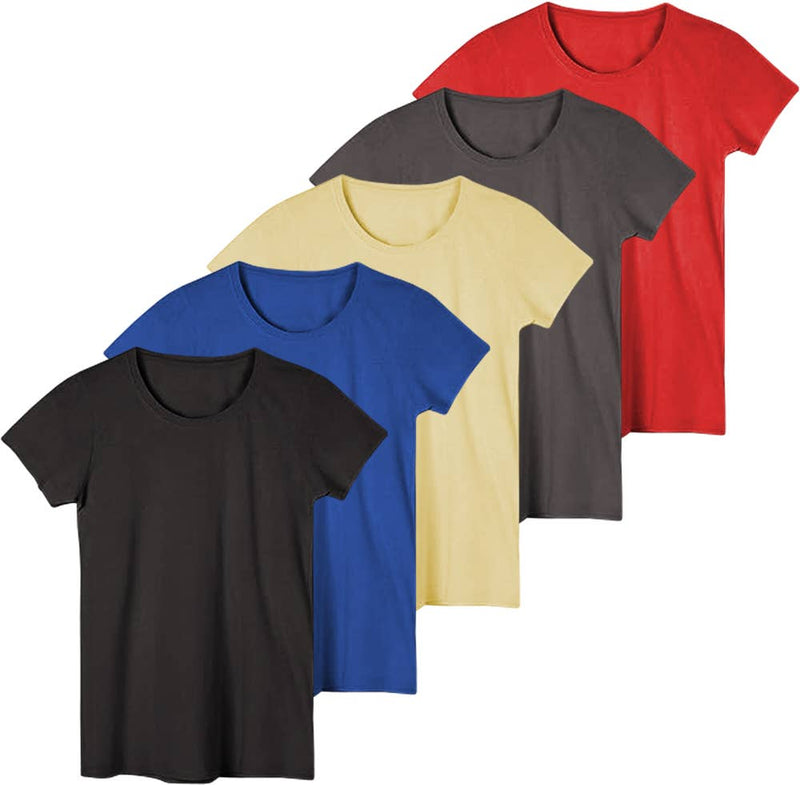 5 Pack Women's Crew-Neck Rayon Cotton Short Sleeve T-Shirts