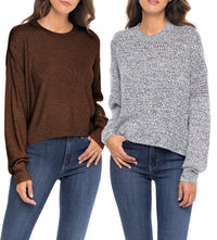 Sexy Basics Women's Long-Sleeve Midweight Cozy Crewneck Sweater | Multi Packs