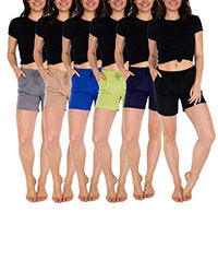 6 Pack Women's Casual Poly-Slub Semi-Sheer Shorts