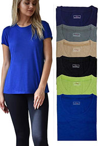 Women's Everyday Flowy Slub Burnout Active Casual Workout Crew T Shirt Tops - 6 Pack