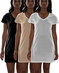 3 Pack Women's Cotton Short Sleeve Long Sleep Shirt