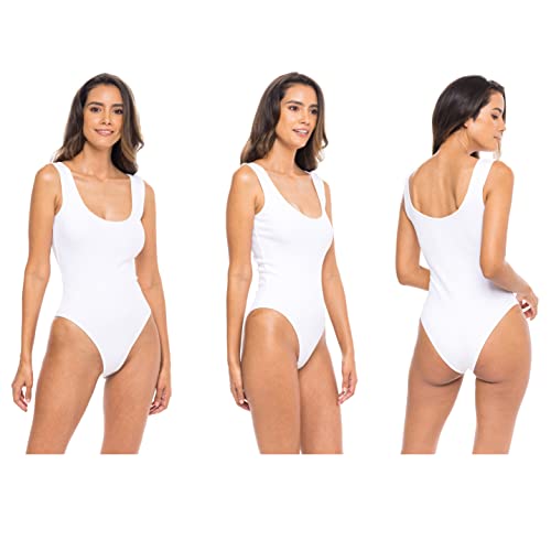 3 Pack Women's Bodysuit Cotton Ribbed Scoop Neck Onesie