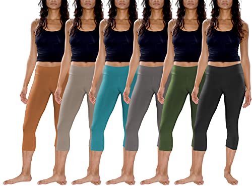 Womens 3 Pack & 6 Pack Buttery Soft Brushed Active Stretch Yoga Cropped Capri Skinny Pant Leggings